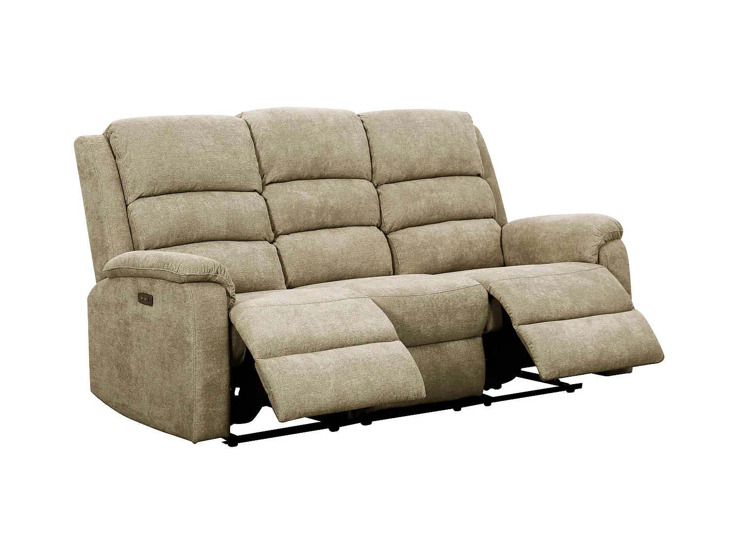 Canapés 3 places et 2 places relax électrique en tissu taupe avec tablette NEVERS