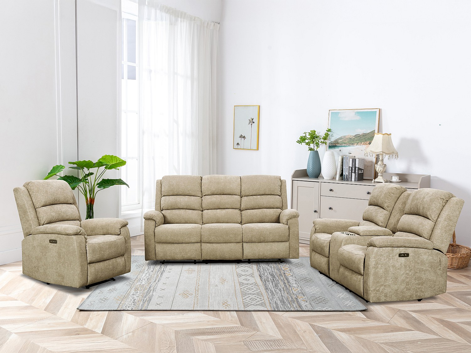 Vente-unique Couchgarnitur Mit Elektrischer Relaxfunktion - Stoff - Taupe - Nevers
