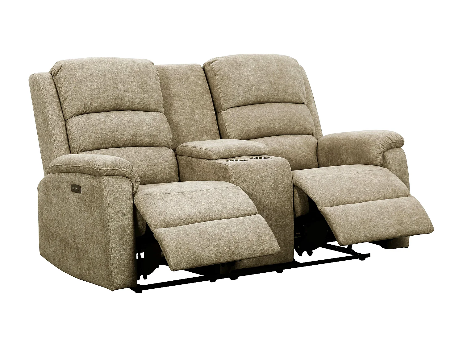 Canapés 3 places et 2 places relax électrique en tissu taupe avec tablette NEVERS