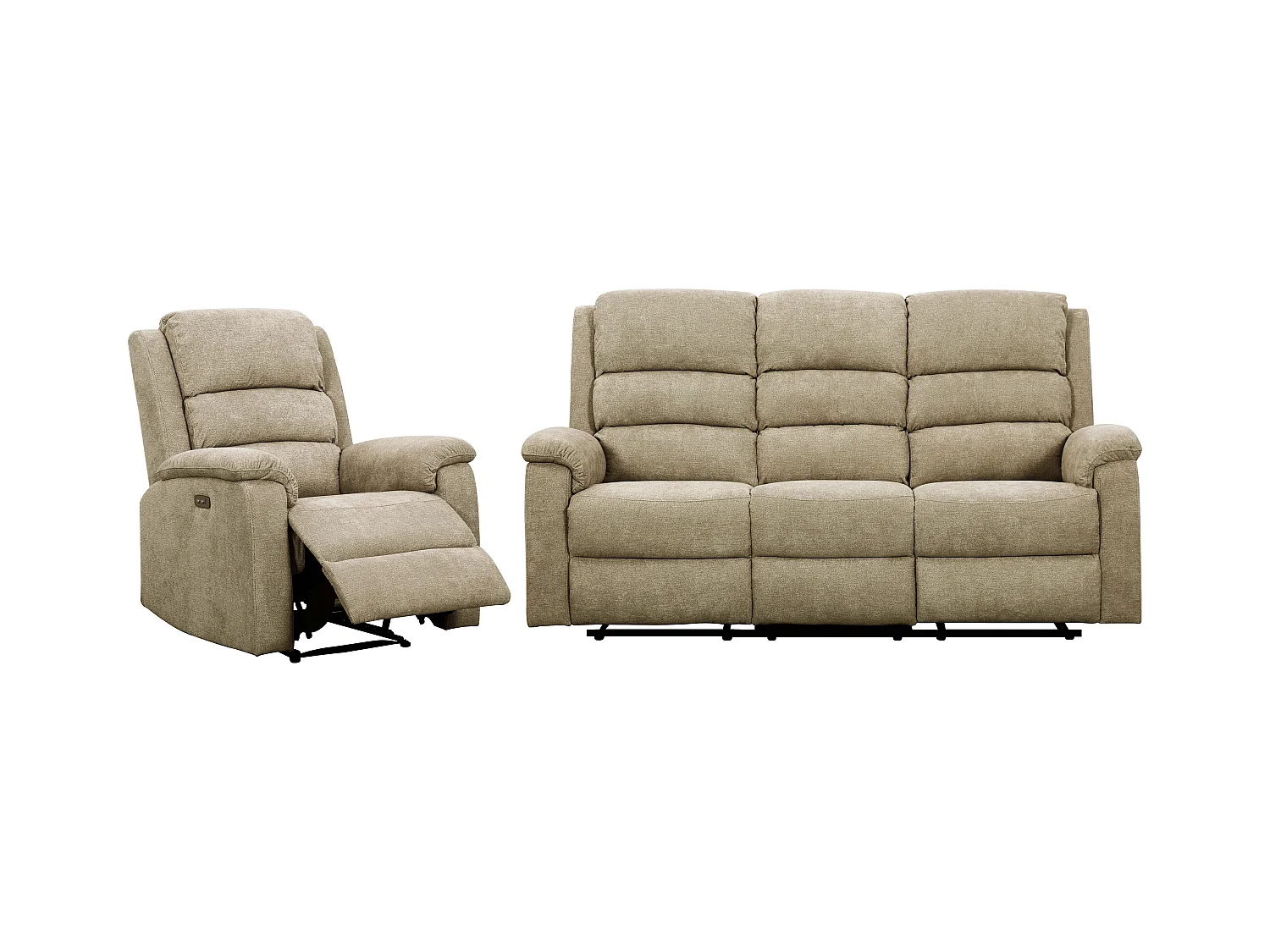 Canapé 3 places et fauteuil relax électrique en tissu taupe NEVERS