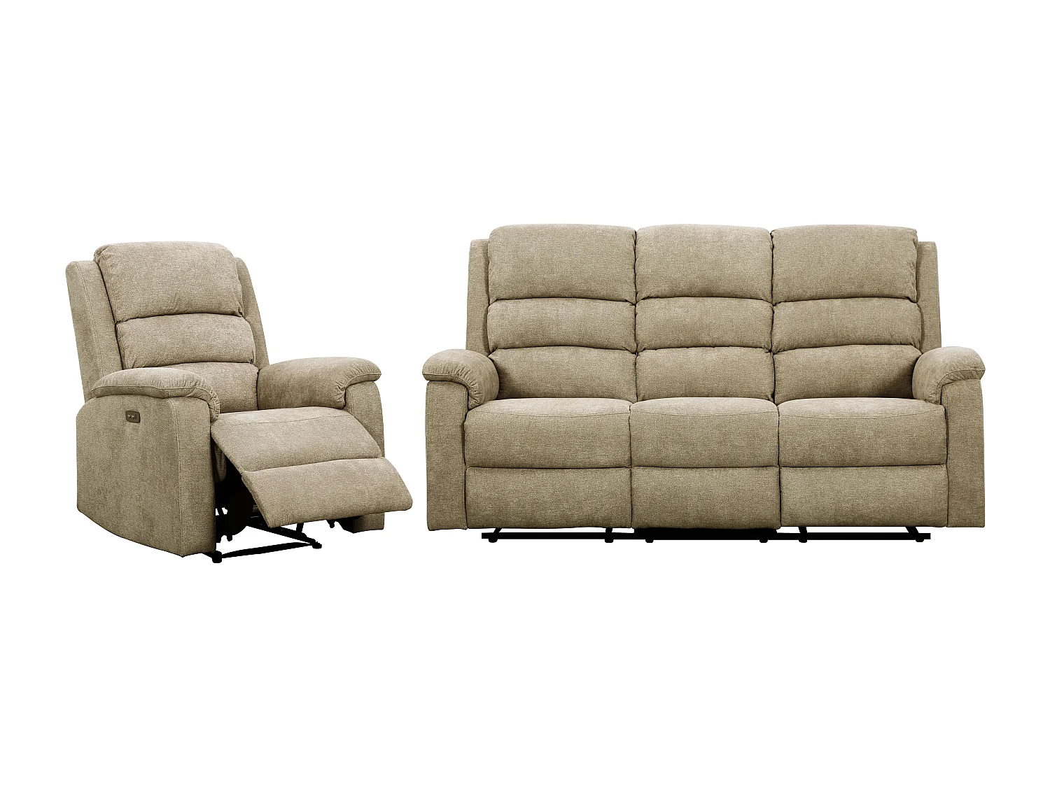 Canapé 3 places et fauteuil relax électrique en tissu taupe NEVERS