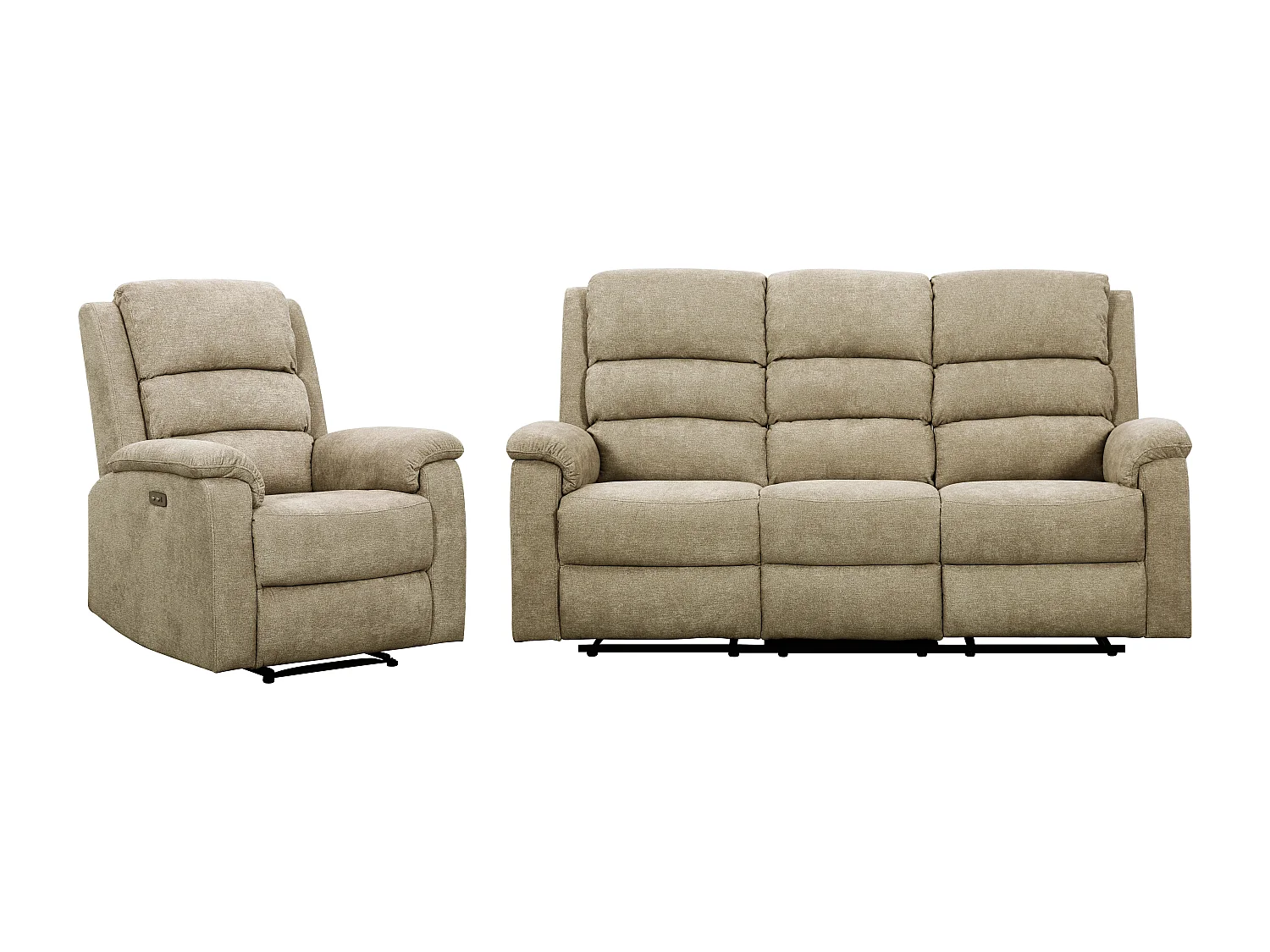 Canapé 3 places et fauteuil relax électrique en tissu taupe NEVERS