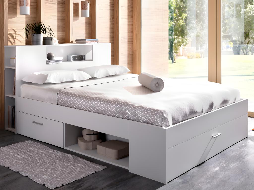 Bett mit Kopfteil, Stauraum & Schubladen + Lattenrost + Matratze - 160 x 20 günstig online kaufen