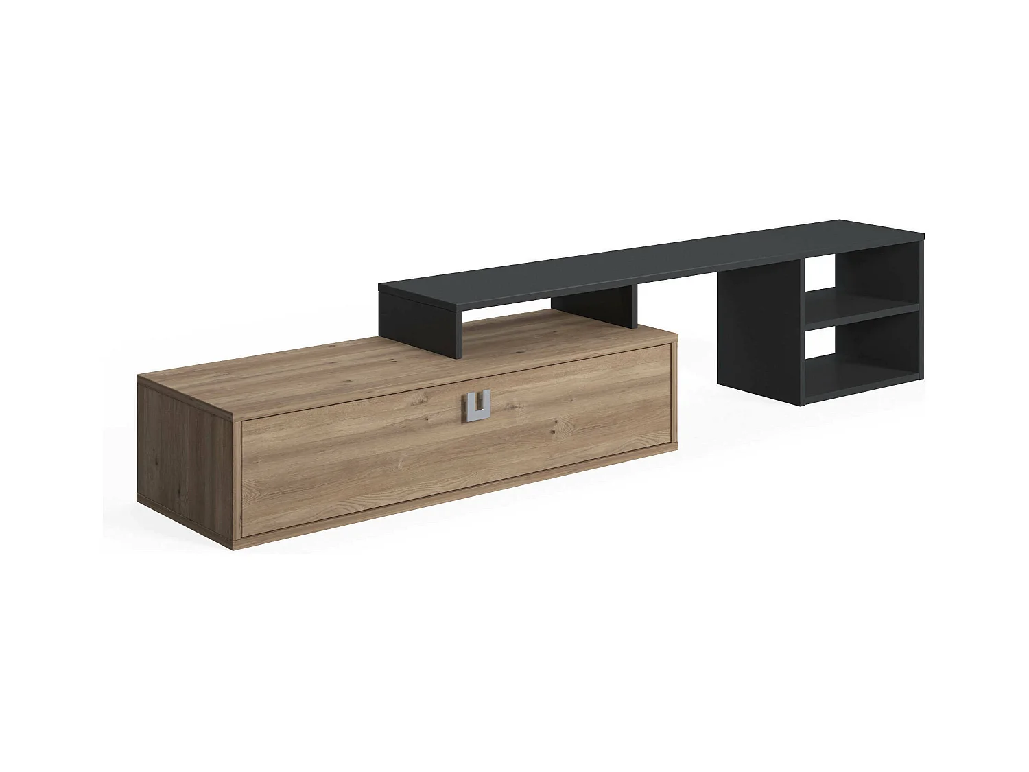 Meuble TV de salon modulable, 160 x 40 x 38 cm, coloris chêne et anthracite