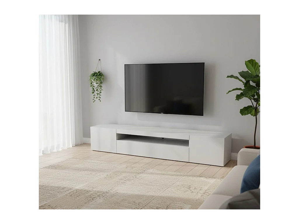 Dmora - Mobile porta TV Amore, cm 200x40h37, Bianco lucido