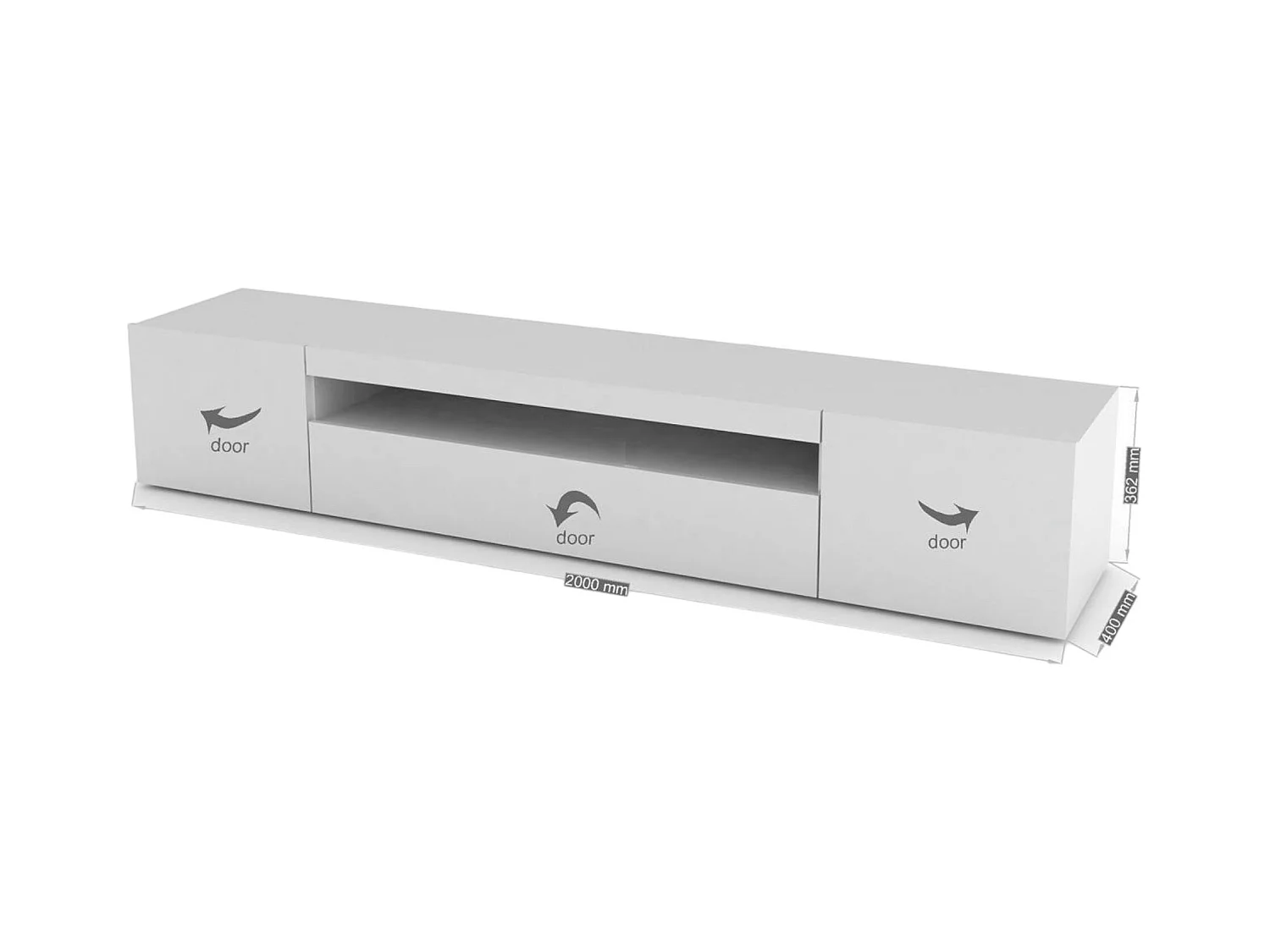 Meuble TV Dafrim, Buffet bas de salon avec 3 portes, Base pour meuble TV, 100% Made in Italy, 200x40h37 cm, Blanc brillant