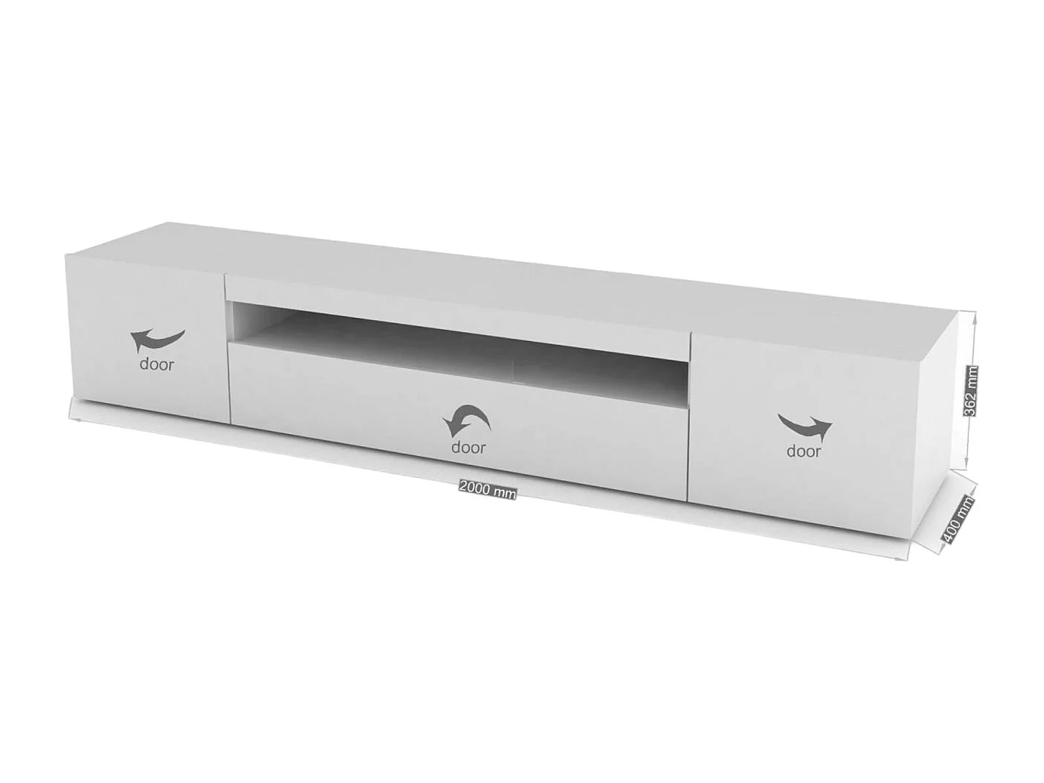 Meuble TV Dafrim, Buffet bas de salon avec 3 portes, Base pour meuble TV, 100% Made in Italy, 200x40h37 cm, Blanc brillant