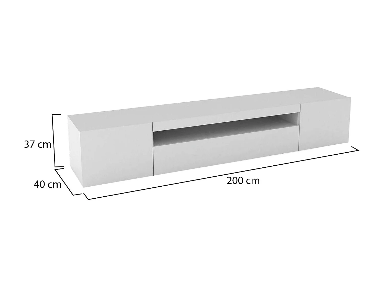 Mueble de televisión Dafrim, Aparador bajo para salón con 3 puertas, base soporte TV, 100% Made in Italy, cm 200x40h37, Blanco brillo