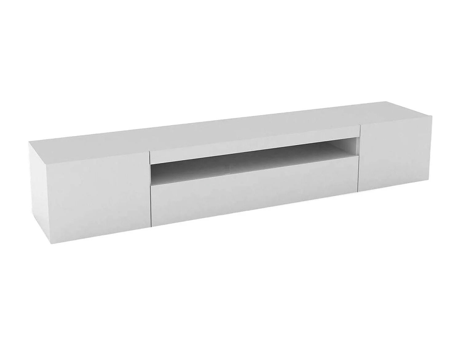Meuble TV Dafrim, Buffet bas de salon avec 3 portes, Base pour meuble TV, 100% Made in Italy, 200x40h37 cm, Blanc brillant
