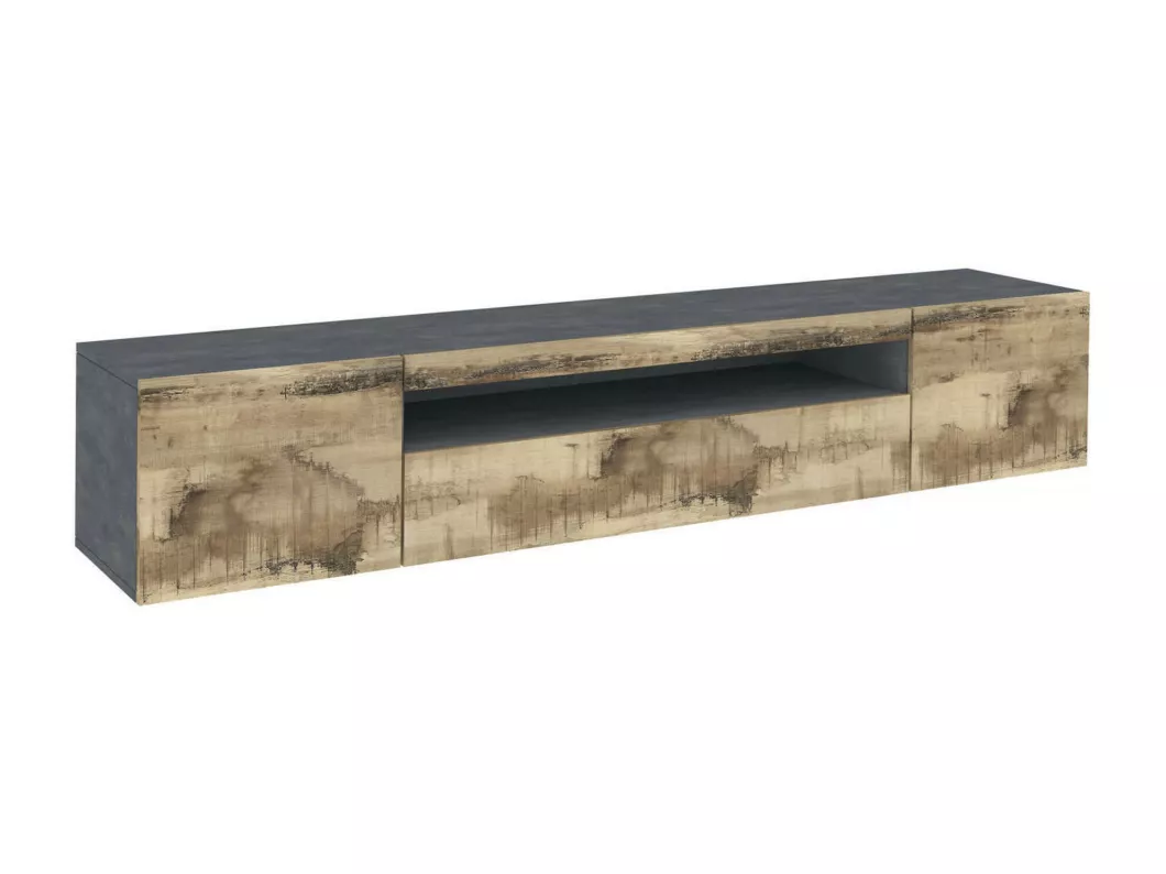 Kauf Unique Fernsehschrank Dmarso, Niedriges Sideboard für Wohnzimmer mit 3 Türen, Sockel für TV-Möbel, 100 % Made in Italy, cm 200x40h37, Schiefer und Ahorn, mit LED-Licht