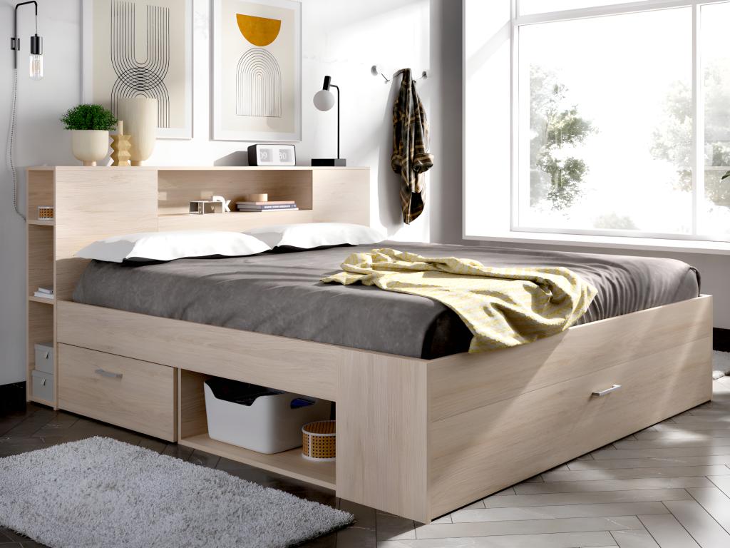 Bett mit Kopfteil, Stauraum & Schubladen + Lattenrost + Matratze - 140 x 19 günstig online kaufen