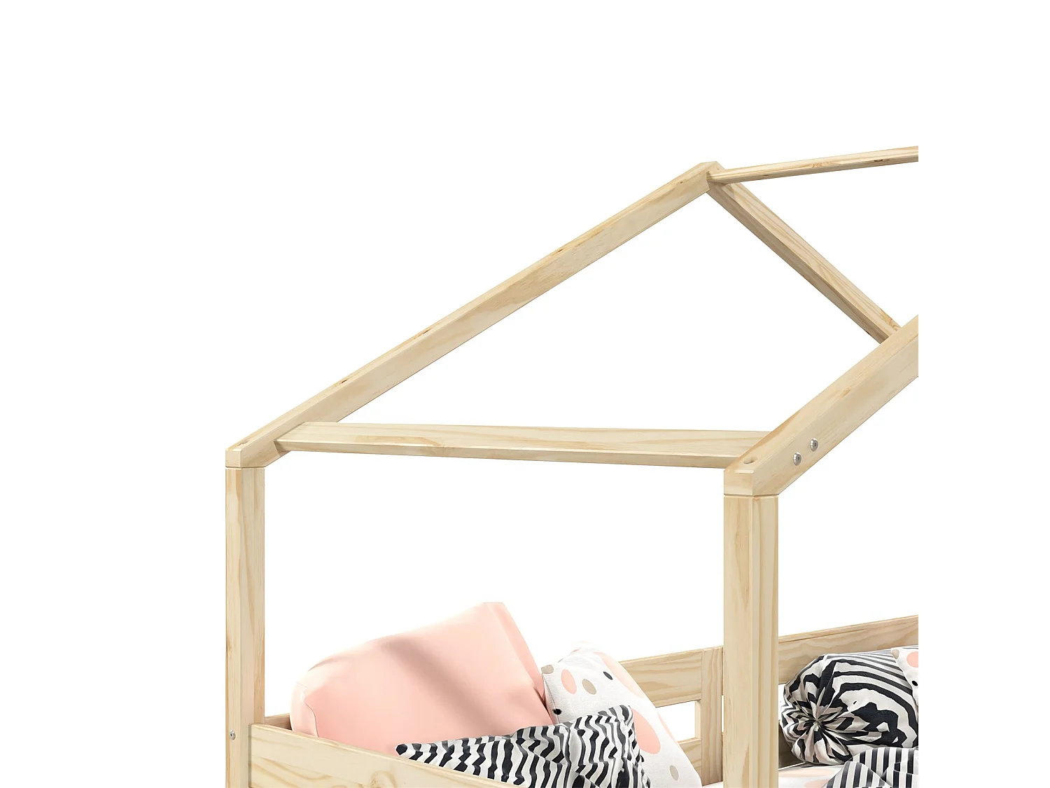 Lit cabane ENA lit enfant simple montessori 90 x 200 cm, avec 2 tiroirs de rangement, en pin massif à la finition naturelle