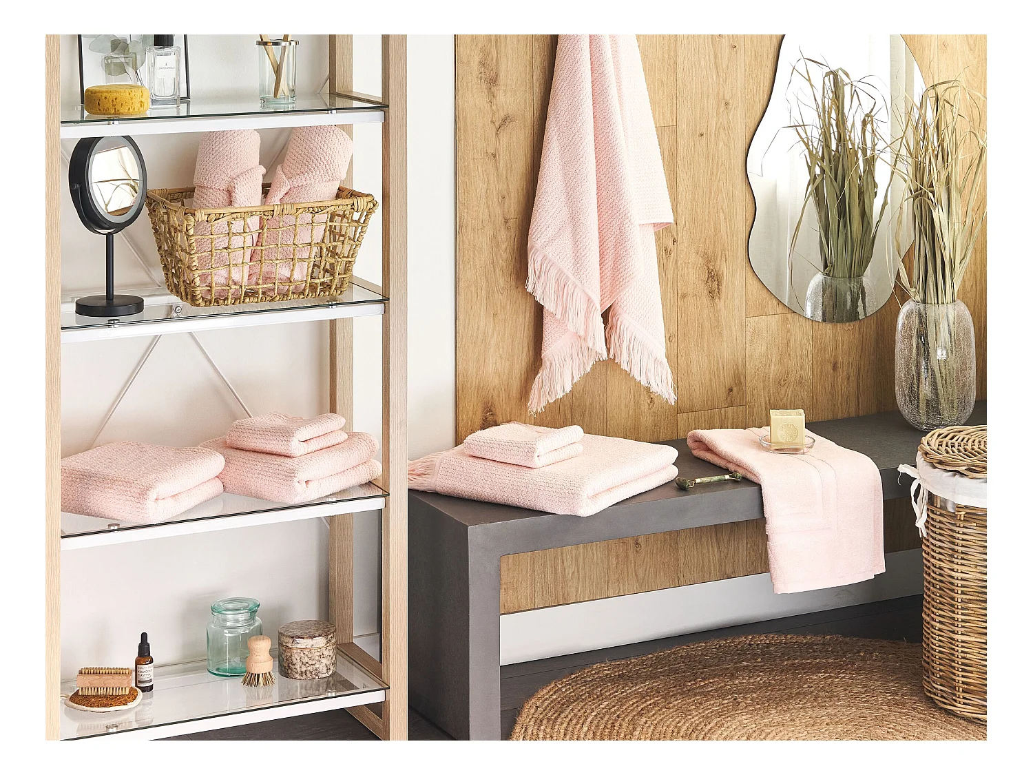 Lot de 9 serviettes ATIU Tissu éponge Rose pastel