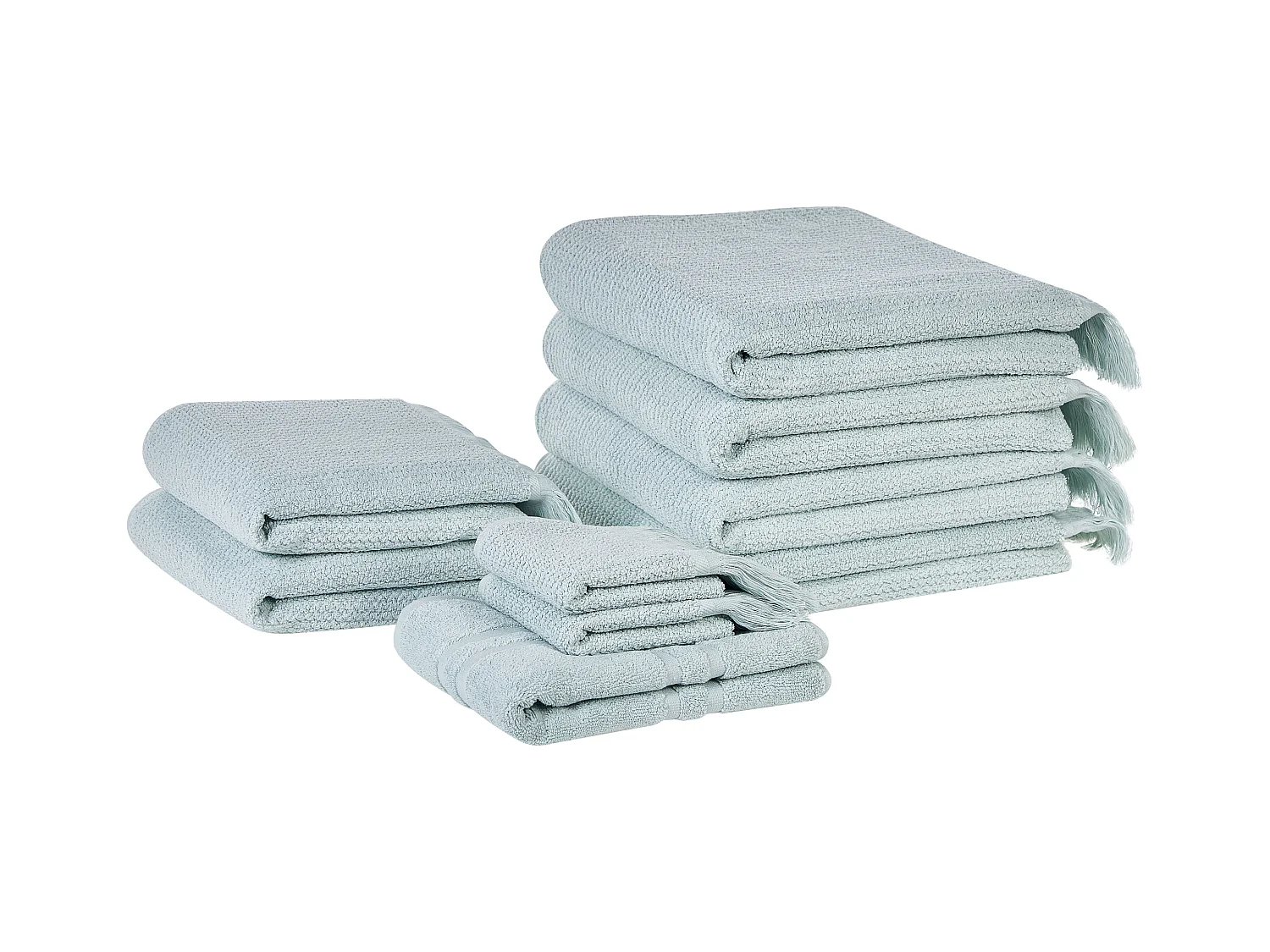 Luxus Handtuch Set mit Badematte Baumwolle grün 9-teilig Fransen Modern Atiu