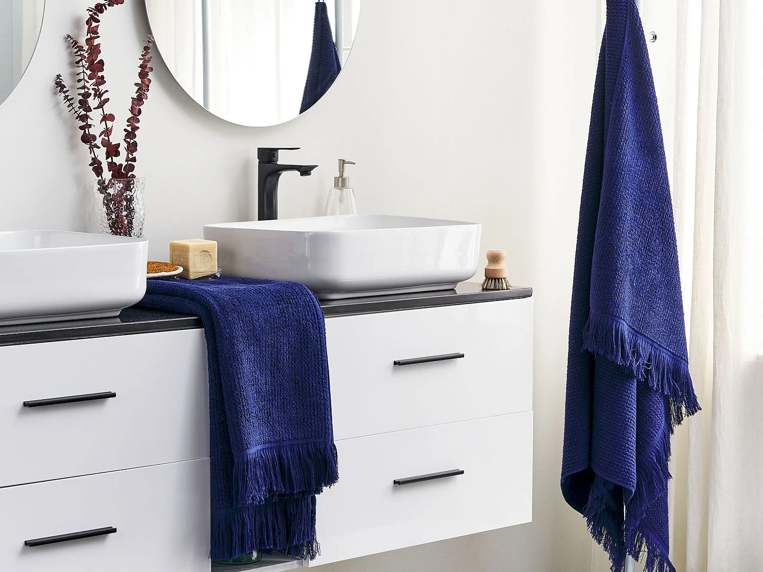 Luxus Handtuch 2er Set Baumwolle blau Strandtuch 100 x 150 cm mit Fransen Atiu
