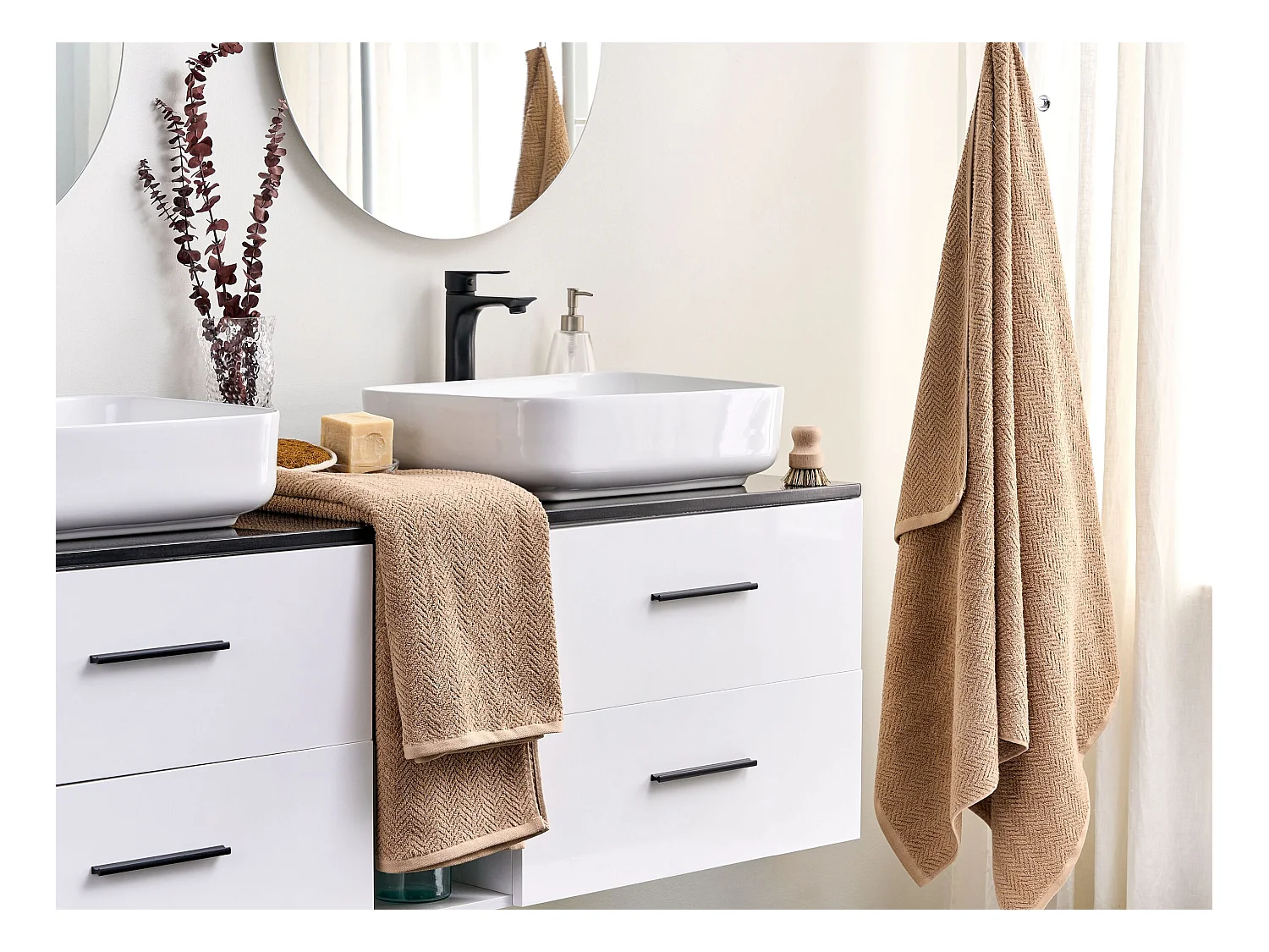 Luxus Handtuch 2er Set Frottee Baumwolle beige Strandtuch 100 x 150 cm Mitiaro