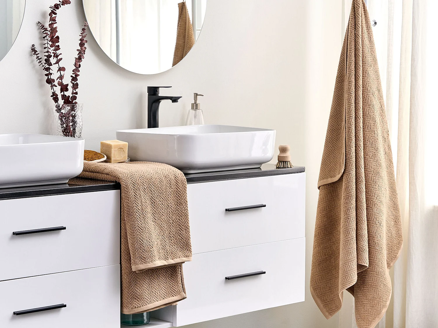 Luxus Handtuch 2er Set Frottee Baumwolle beige Strandtuch 100 x 150 cm Mitiaro