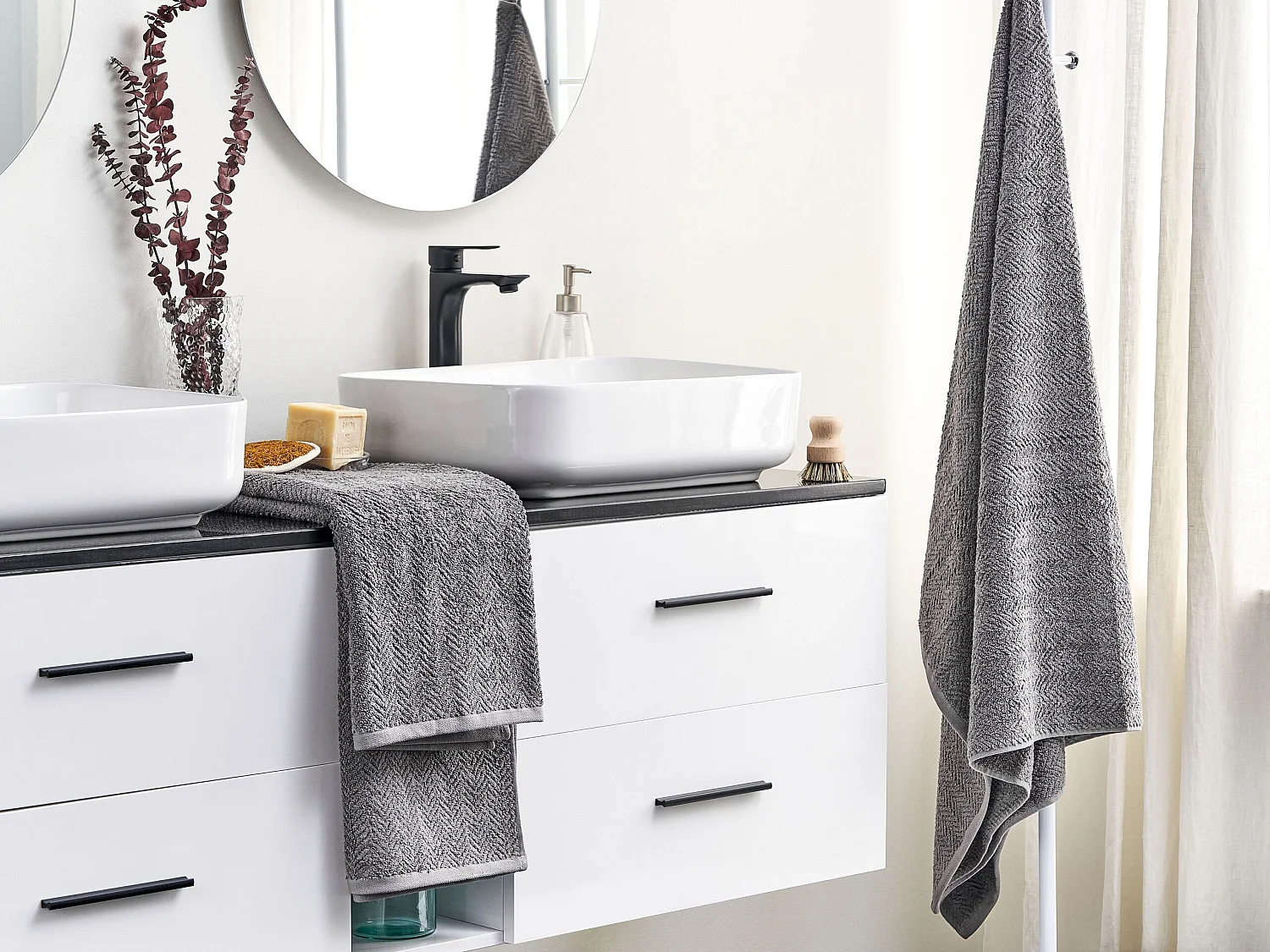 Lot de 2 serviettes MITIARO Tissu éponge Gris