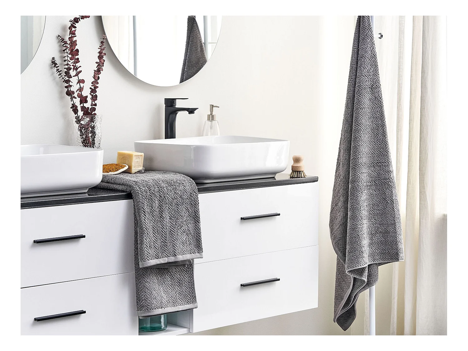 Conjunto de 2 toallas MITIARO Felpa de algodón Gris