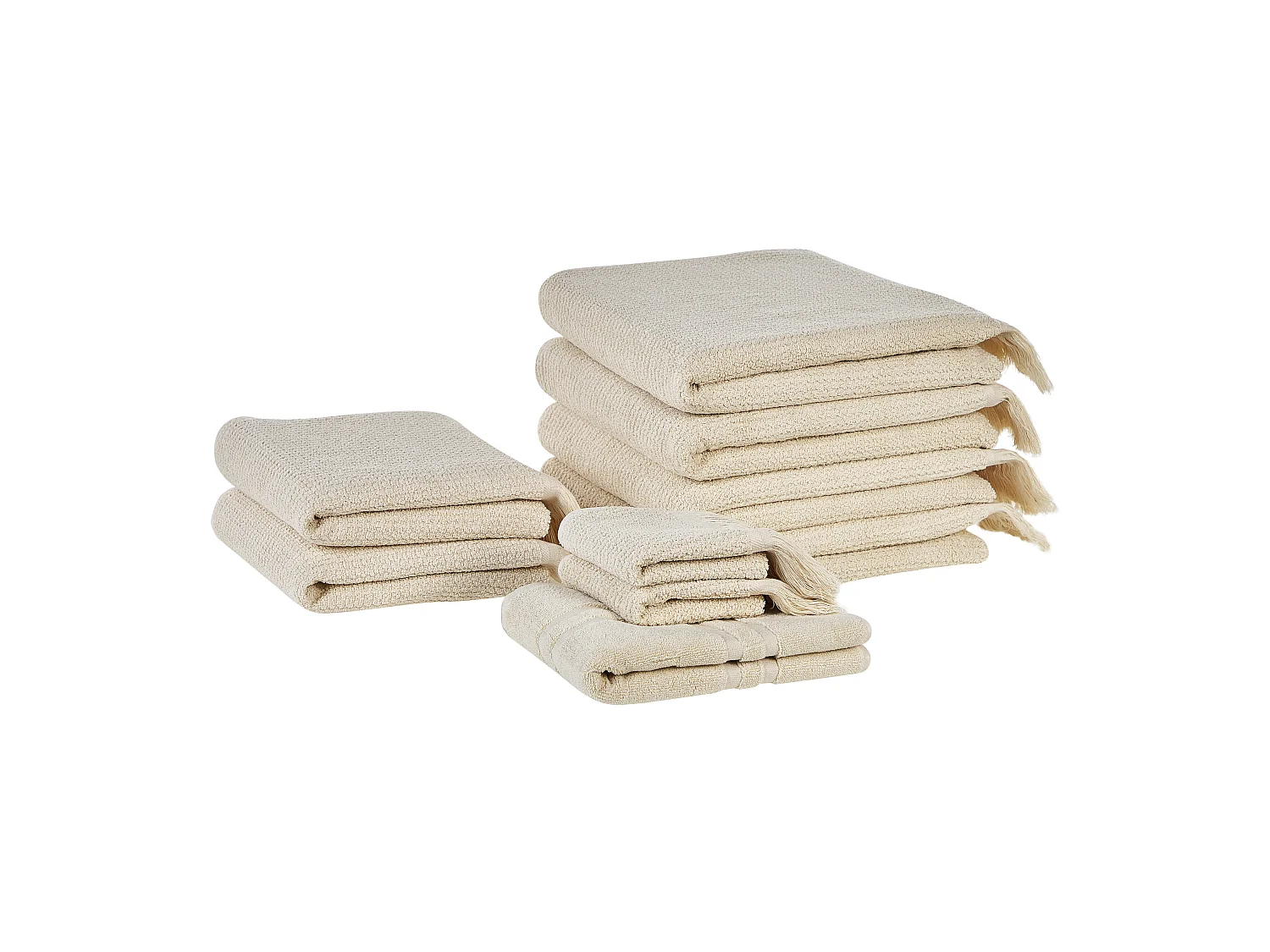 Luxus Handtuch Set mit Badematte Baumwolle beige 9-teilig Fransen Modern Atiu