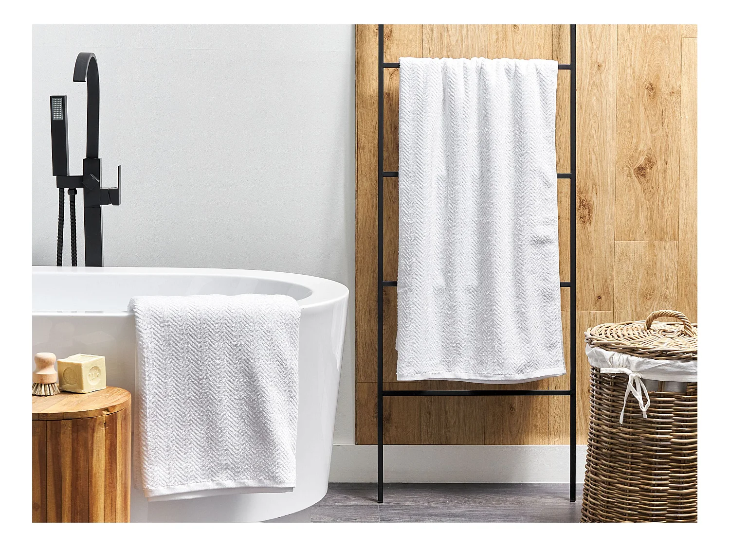 Conjunto de 2 toallas MITIARO Felpa de algodón Blanco