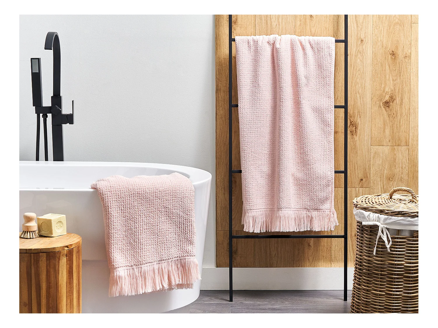 Luxus Handtuch 2er Set Baumwolle rosa Strandtuch 100 x 150 cm mit Fransen Atiu