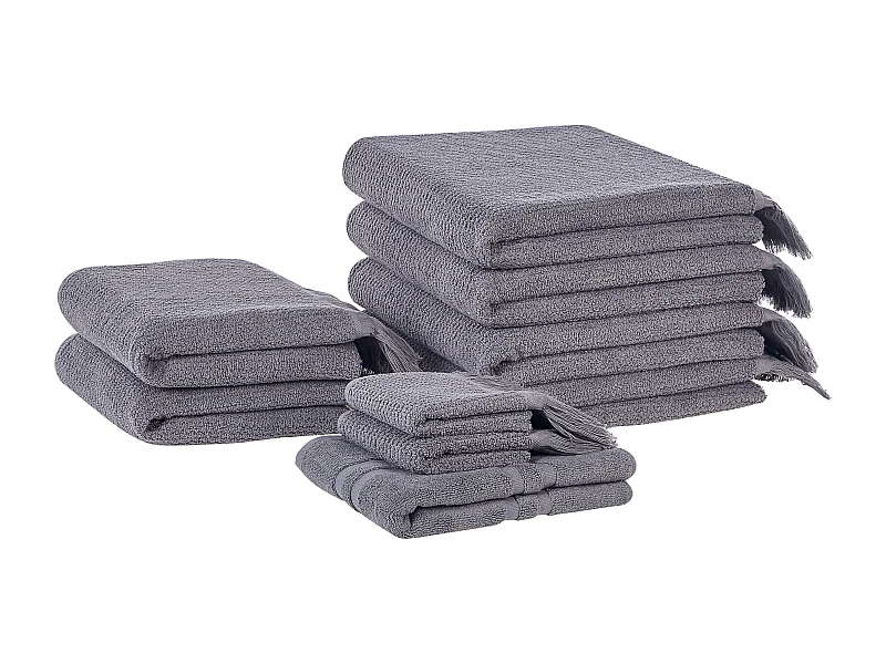 Lot de 9 serviettes ATIU Tissu éponge Gris