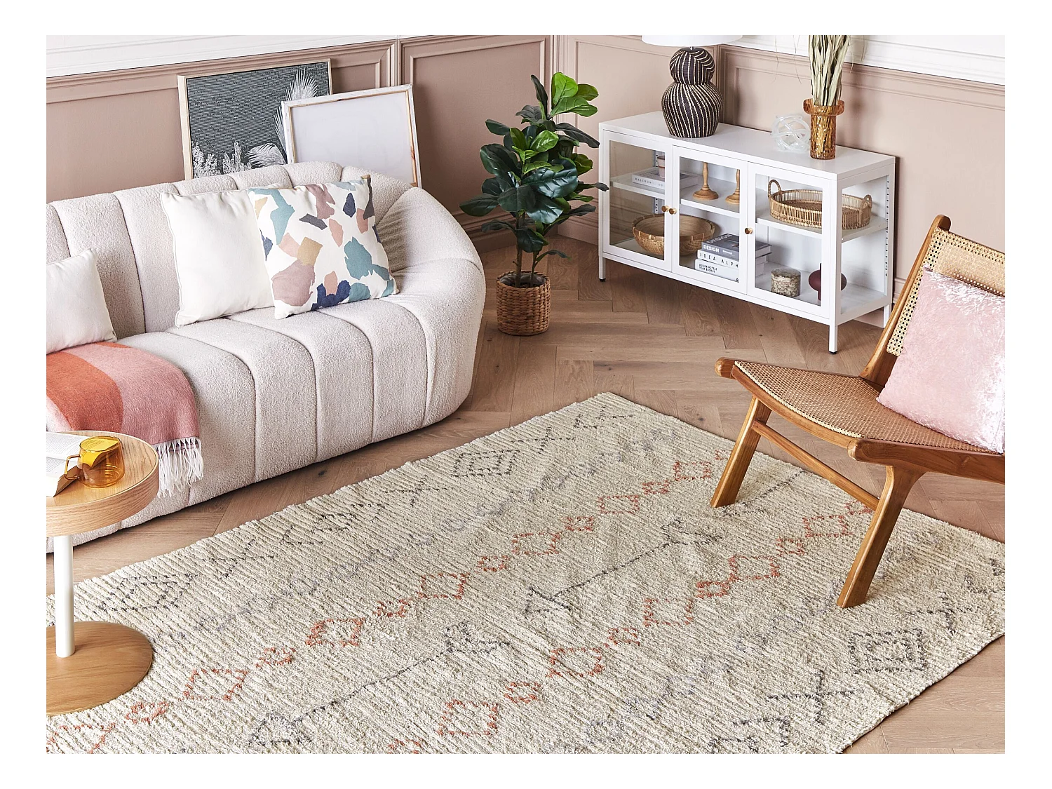 Teppich Baumwolle beige 160 x 230 cm geometrisches Muster handgetuftet Dispur