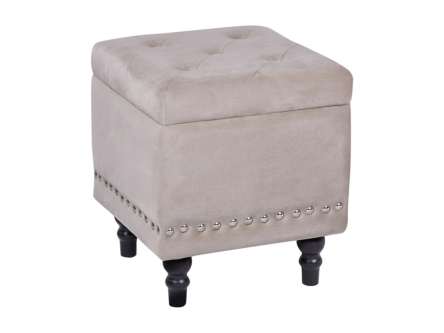 Hocker mit Stauraum und Nieten quadratisch Samt beige Glamour Look Loretto