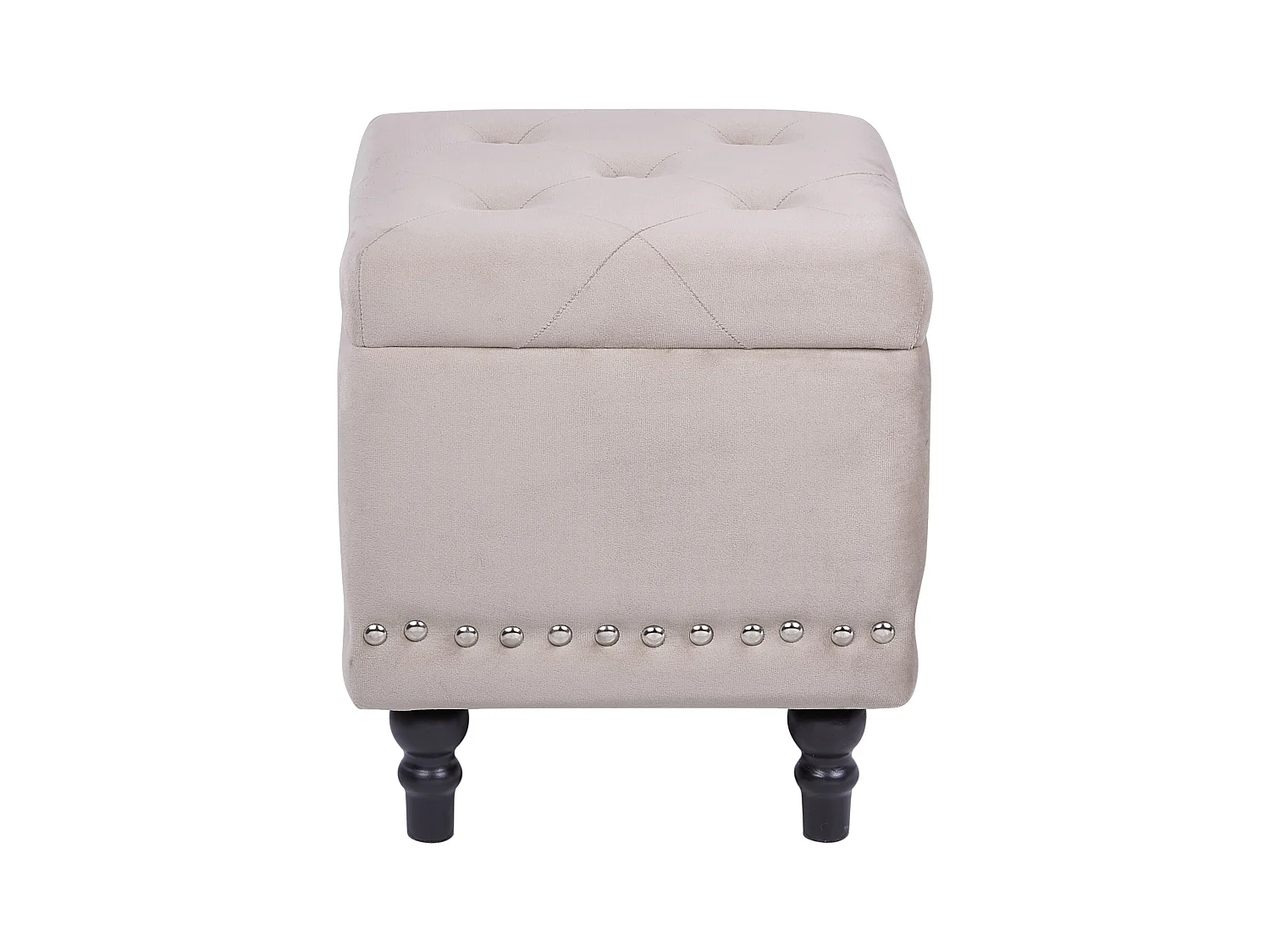 Hocker mit Stauraum und Nieten quadratisch Samt beige Glamour Look Loretto