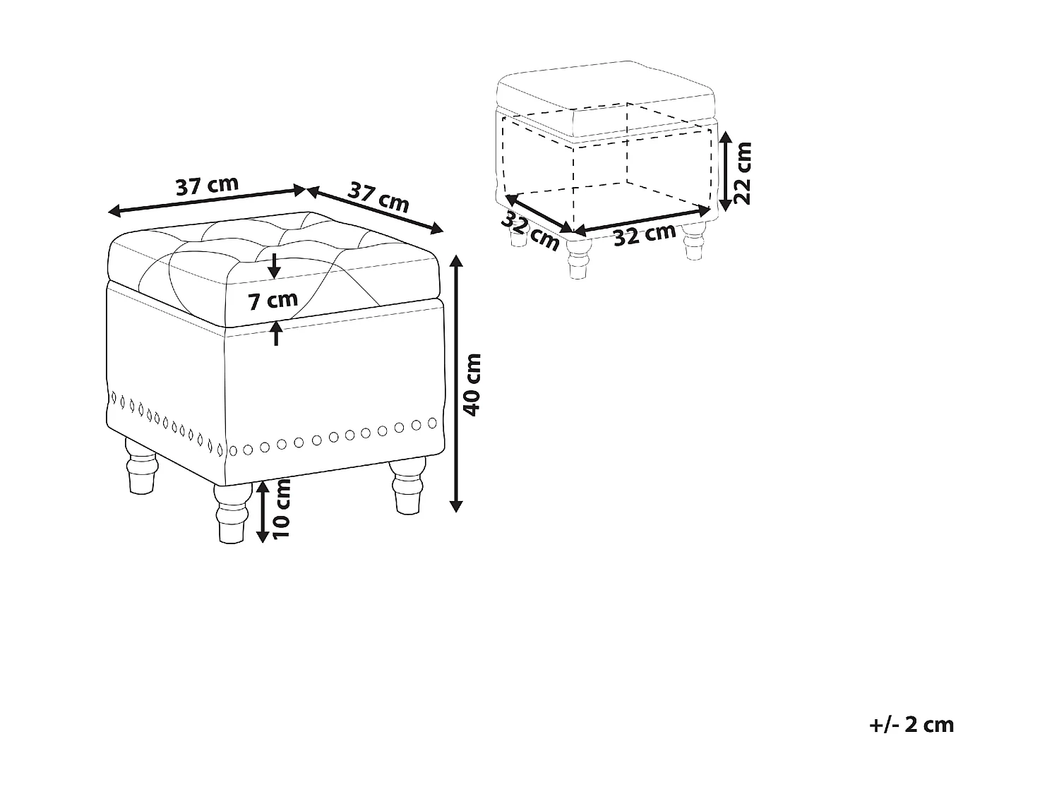 Puf ze schowkiem LORETTO Welur Czarny 37 cm 37 cm 40 cm
