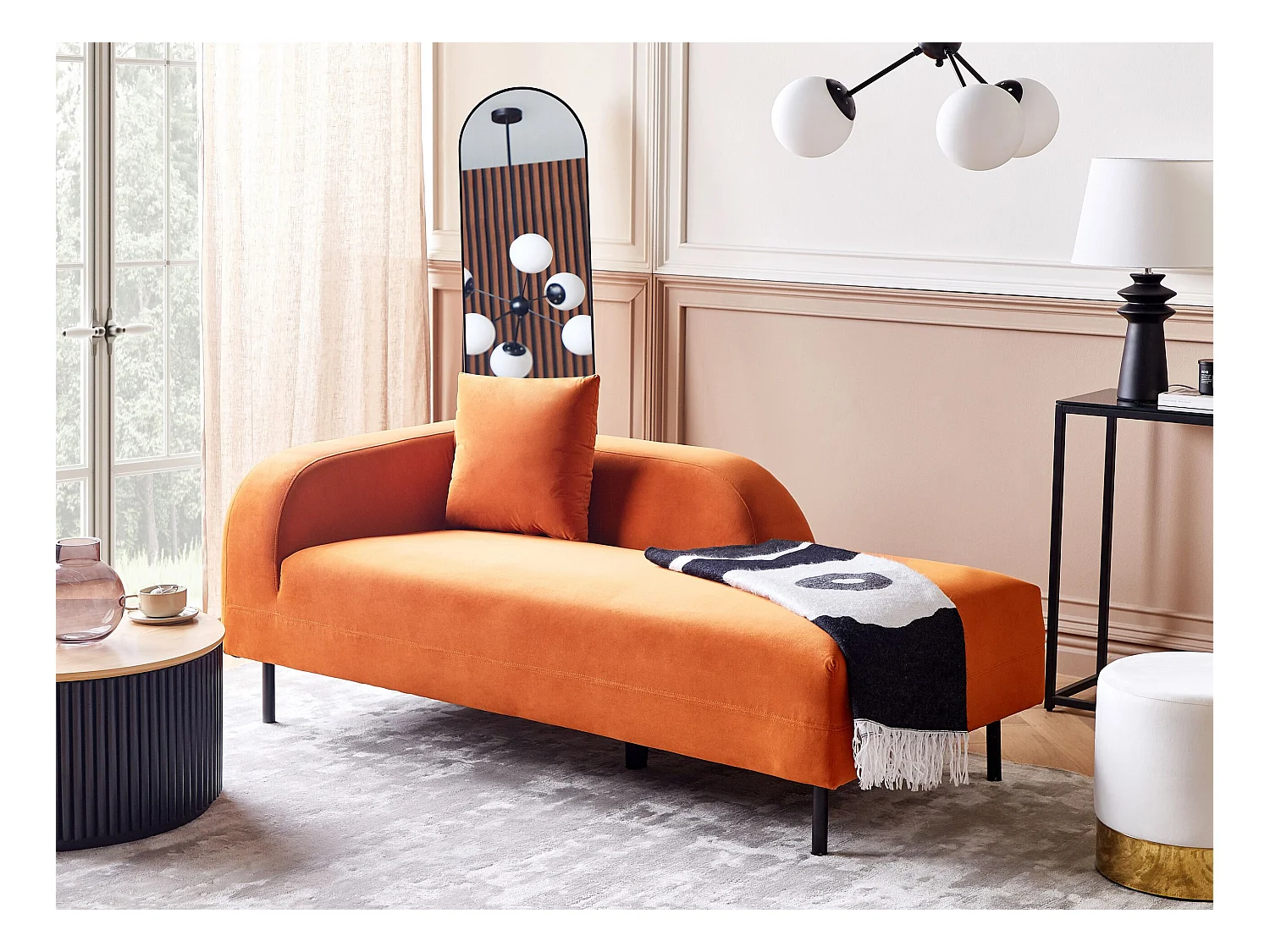 Linkszijdige chaise longue LE CRAU Fluweel Oranje
