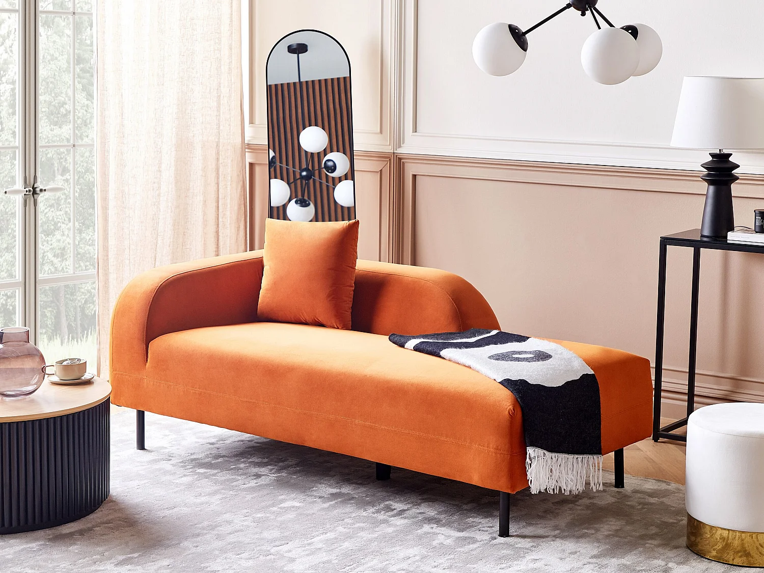 Linkszijdige chaise longue LE CRAU Fluweel Oranje