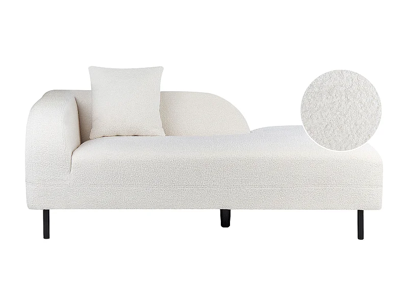Chaiselongue Bouclé weiß linksseitig mit Kissen Retro Stil Metallgestell Le Crau