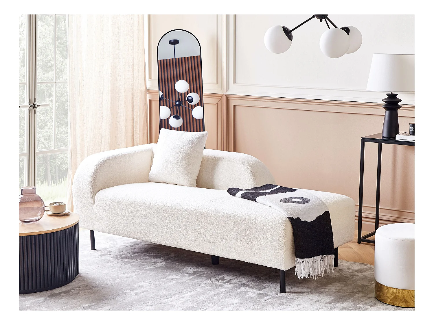 Chaise longue à esquerda LE CRAU Bouclé Branco