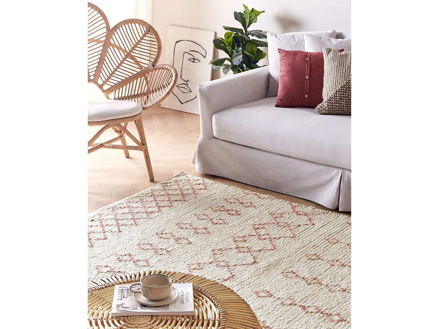 Tapis en coton 160 x 230 cm beige et rose BUXAR