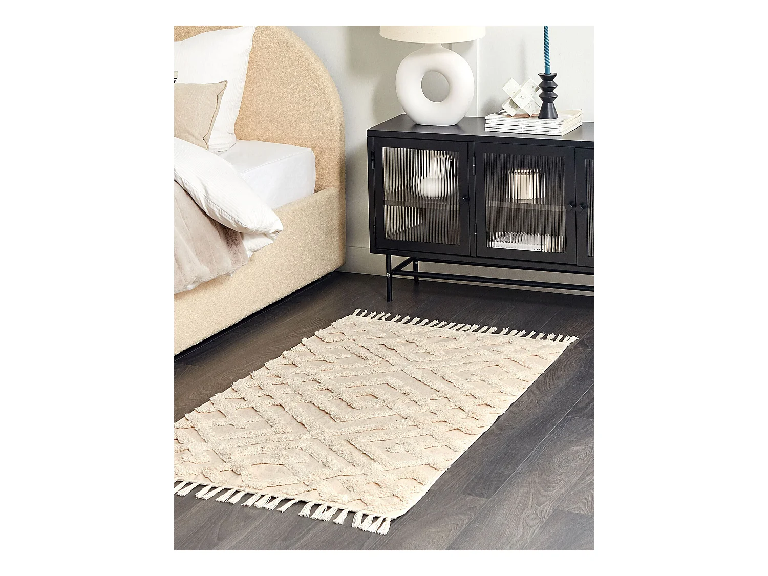 Teppich Baumwolle beige mit geometrischem Muster rechteckig 80 x 150 cm Ardahan