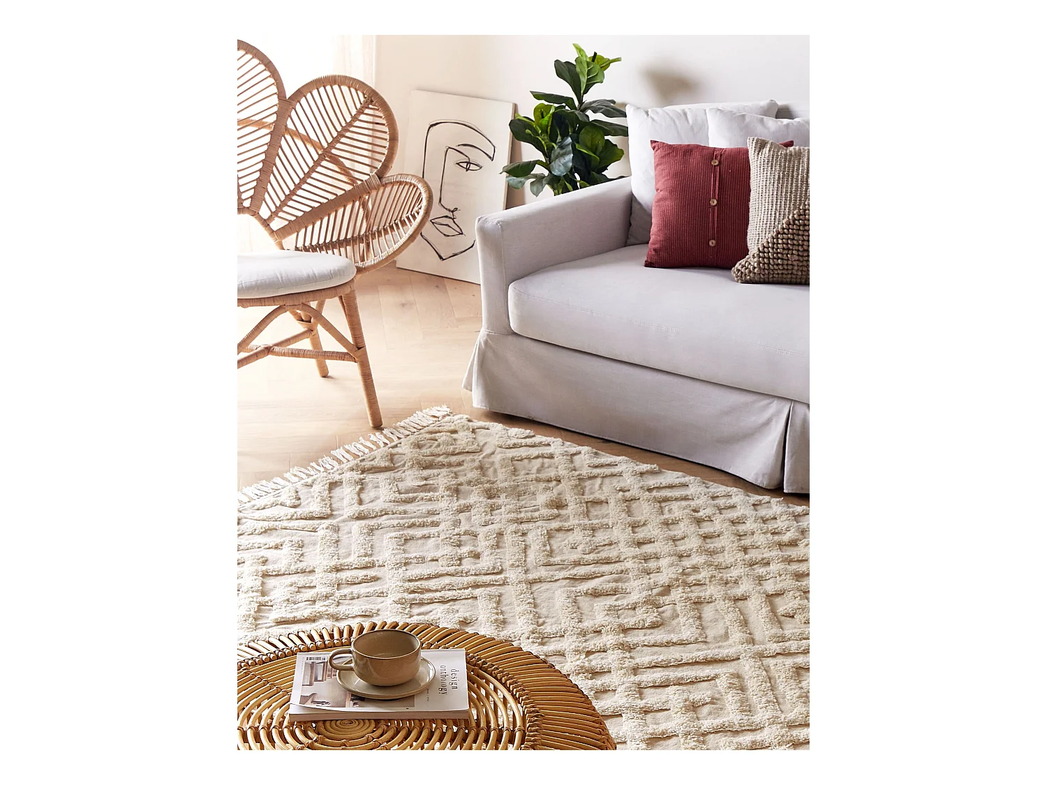 Alfombra de algodón beige claro 160 x 230 cm ARDAHAN