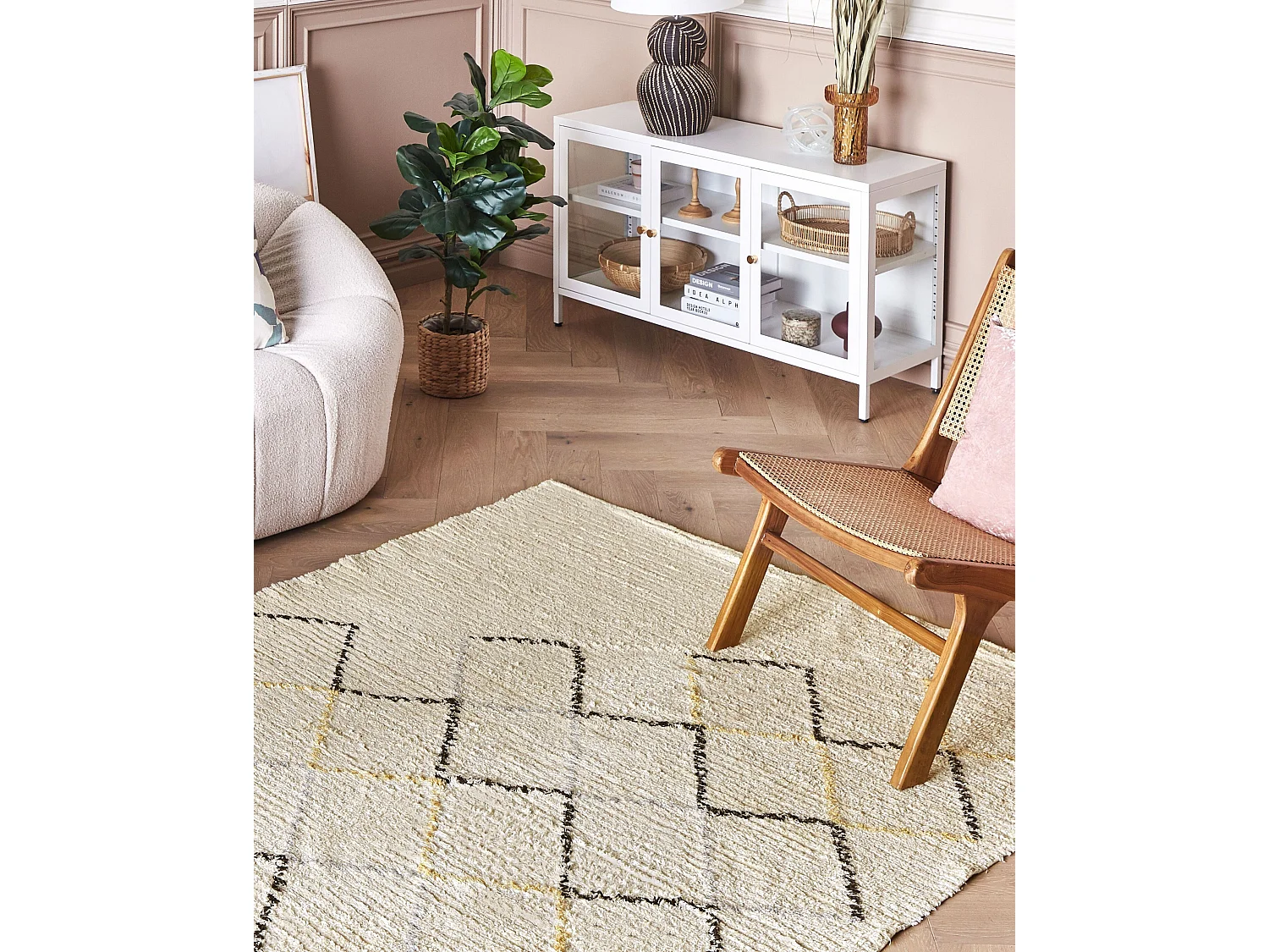 Rug TEZPUR Beige 160 x 230 cm Cotton