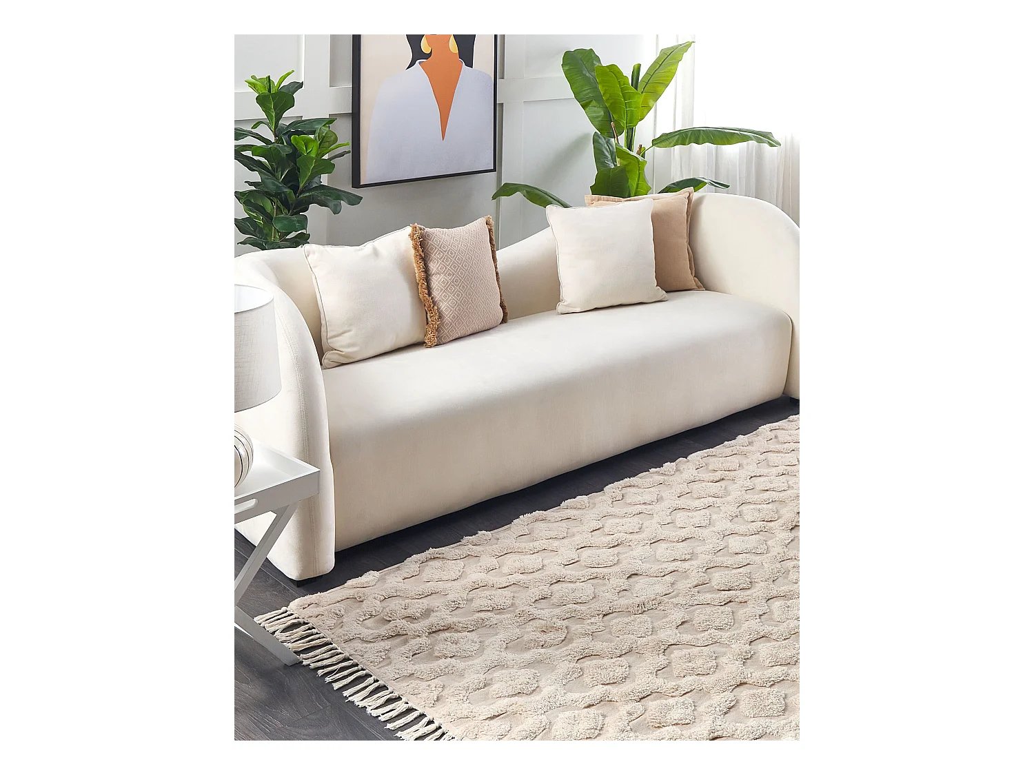 Teppich Baumwolle beige mit geometrischem Muster rechteckig 140 x 200 cm Aksaray