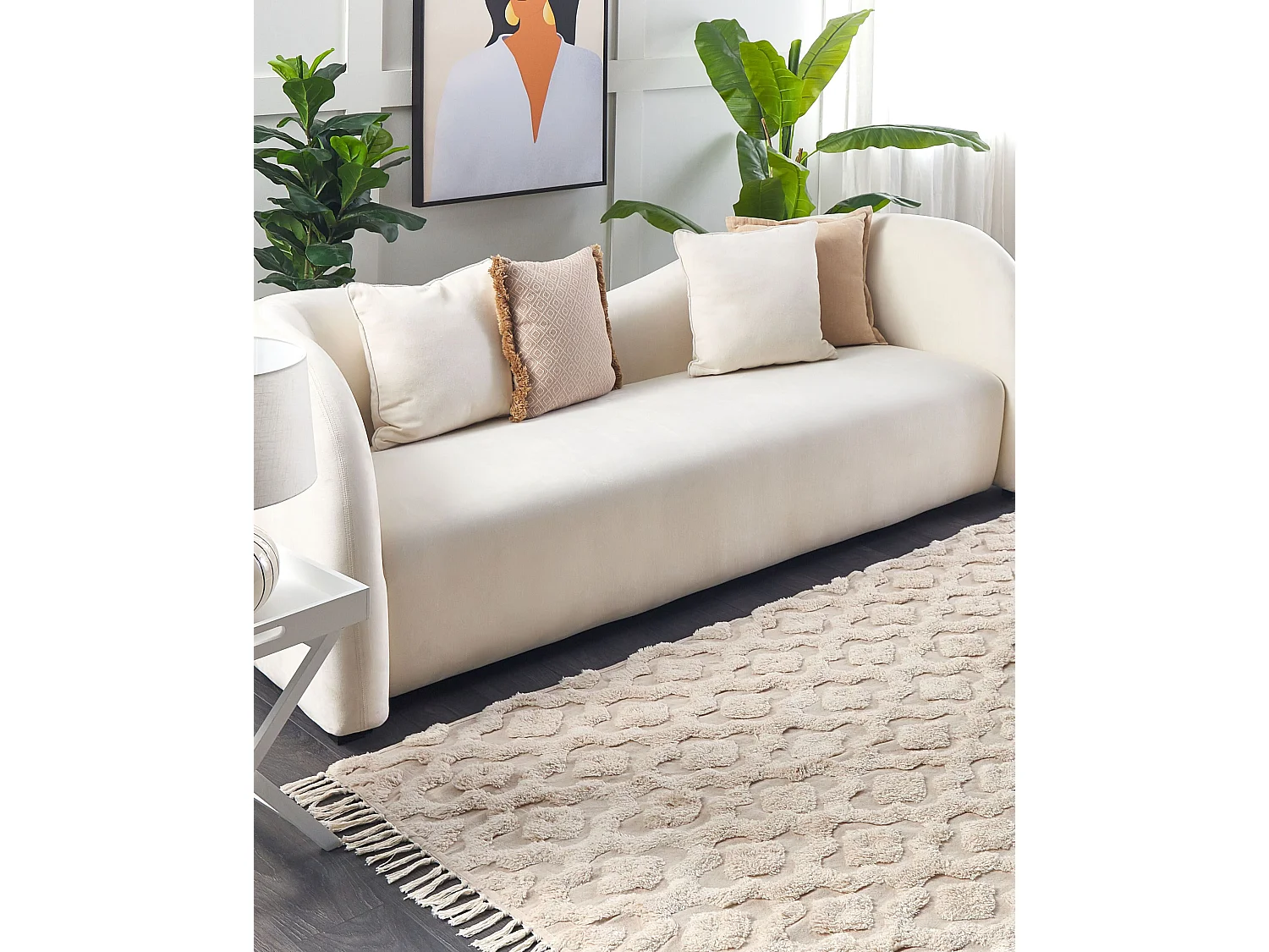 Teppich Baumwolle beige mit geometrischem Muster rechteckig 140 x 200 cm Aksaray