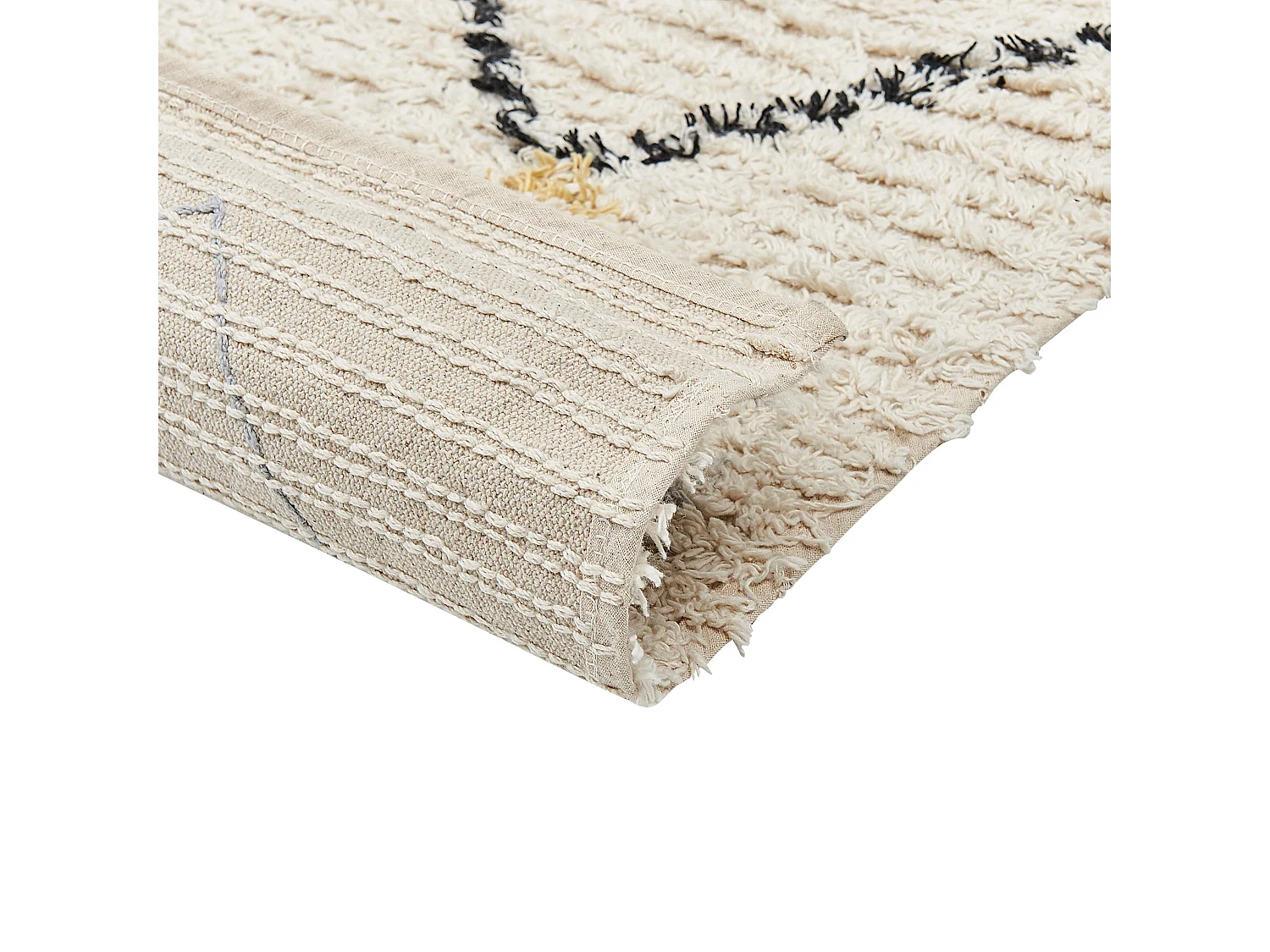 Alfombra de algodón beige claro/negro/amarillo 140 x 200 cm TEZPUR