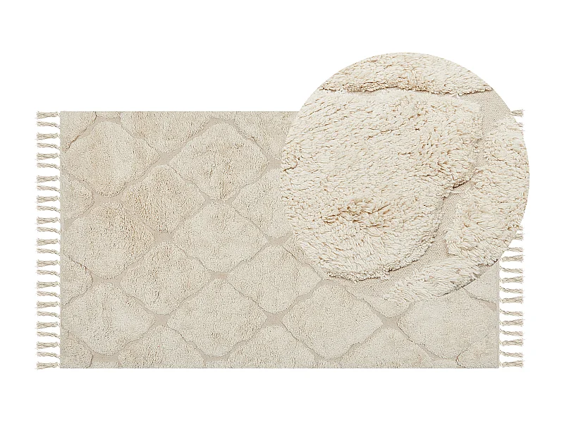 Teppich Baumwolle beige mit marokkanischem Muster rechteckig 80x150 cm Silchar