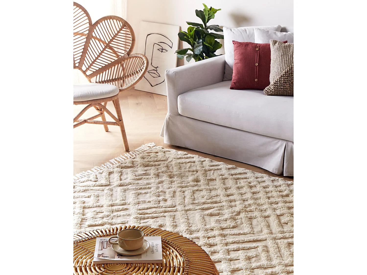 Rug ARDAHAN Beige 140 x 200 cm Cotton