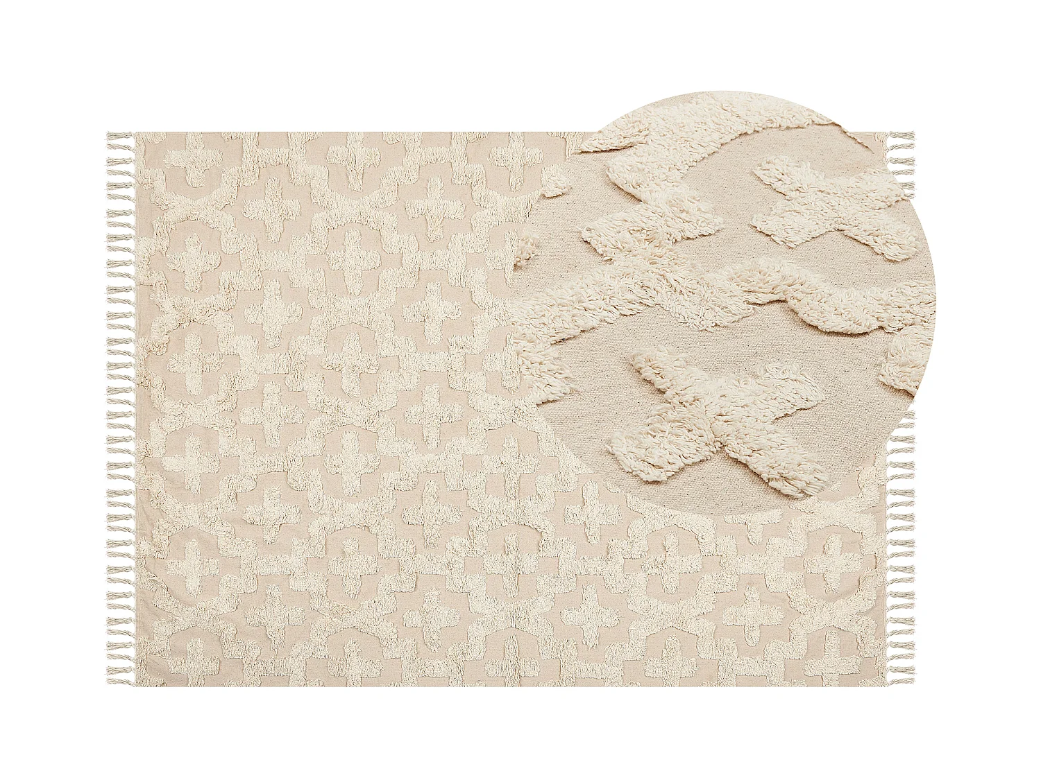 Teppich Baumwolle beige mit geometrischem Muster rechteckig 140x200 cm Itanagar