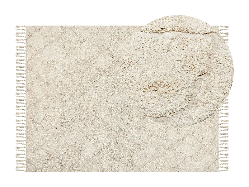 Teppich Baumwolle beige mit marokkanischem Muster rechteckig 140x200 cm Silchar