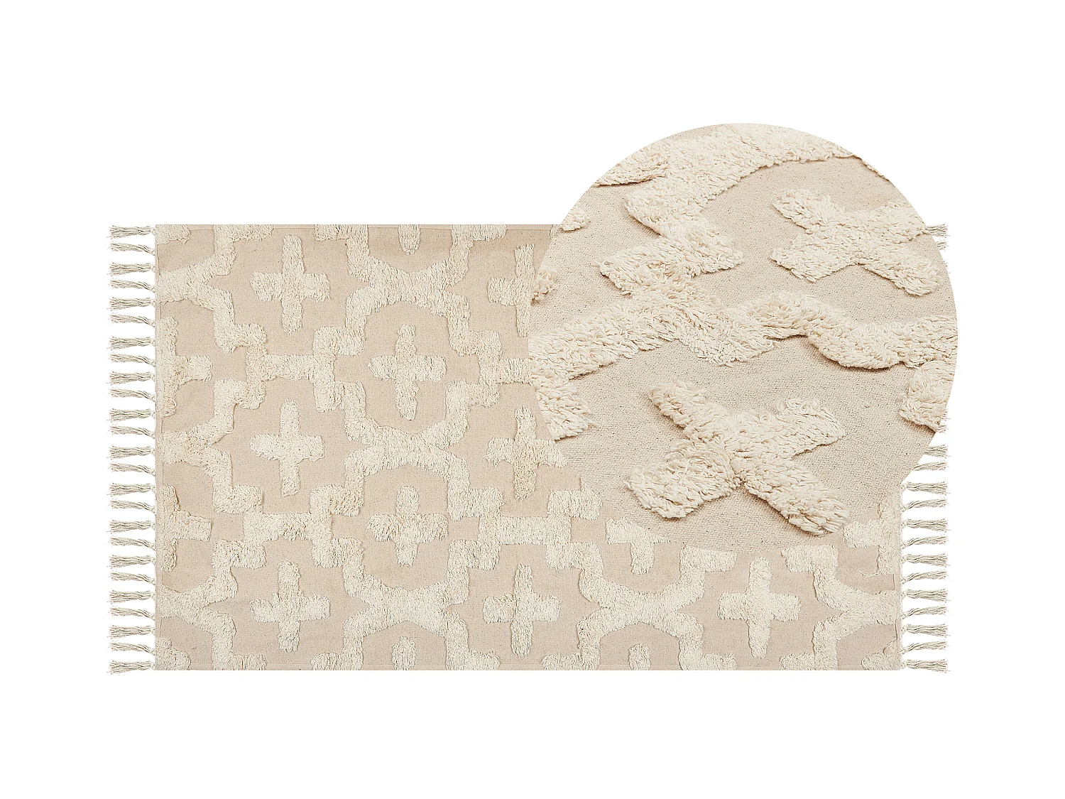 Teppich Baumwolle beige mit geometrischem Muster rechteckig 80x150 cm Itanagar