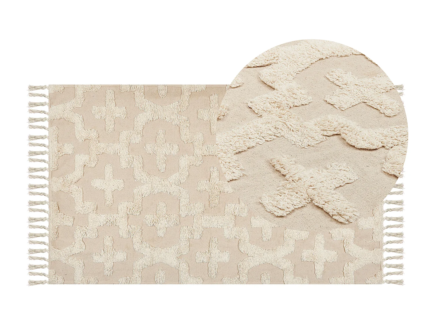 Teppich Baumwolle beige mit geometrischem Muster rechteckig 80x150 cm Itanagar