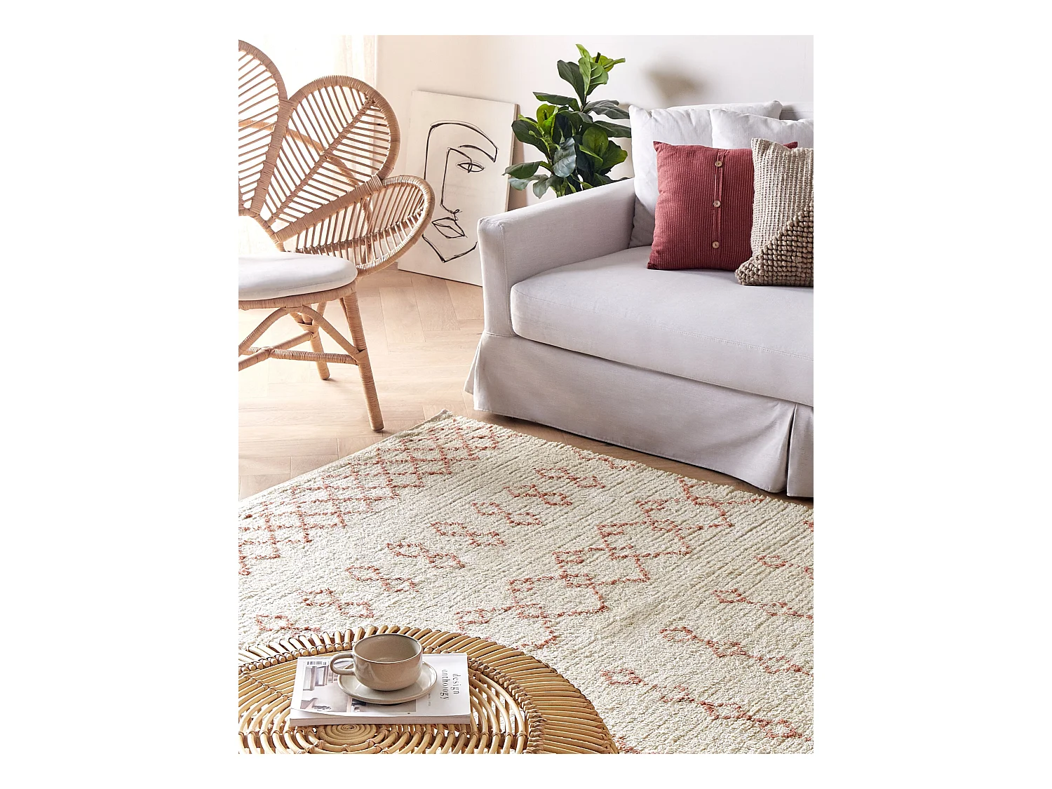 Alfombra de algodón beige/rosa 140 x 200 cm BUXAR