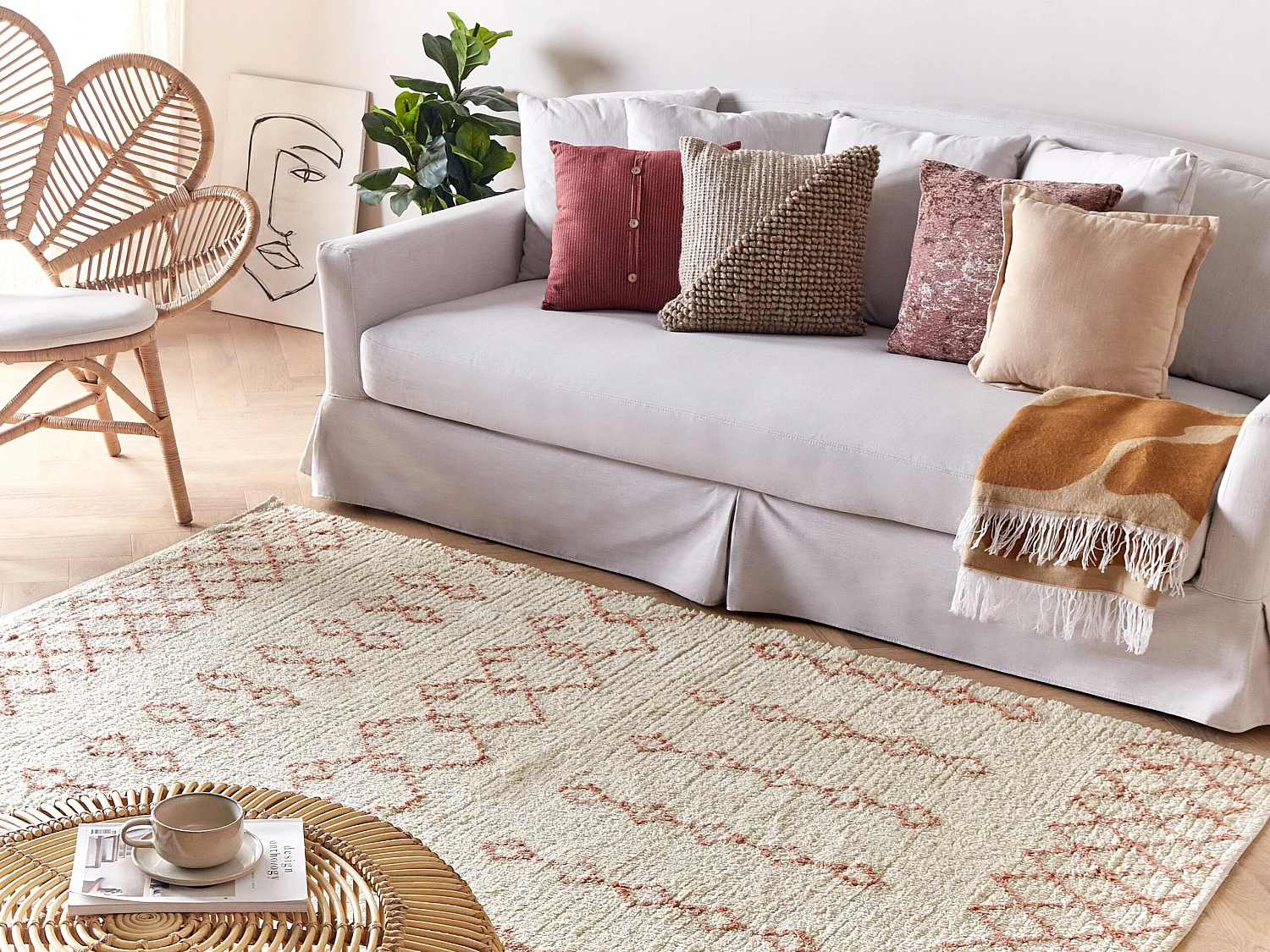 Tapis en coton 140 x 200 cm beige et rose BUXAR